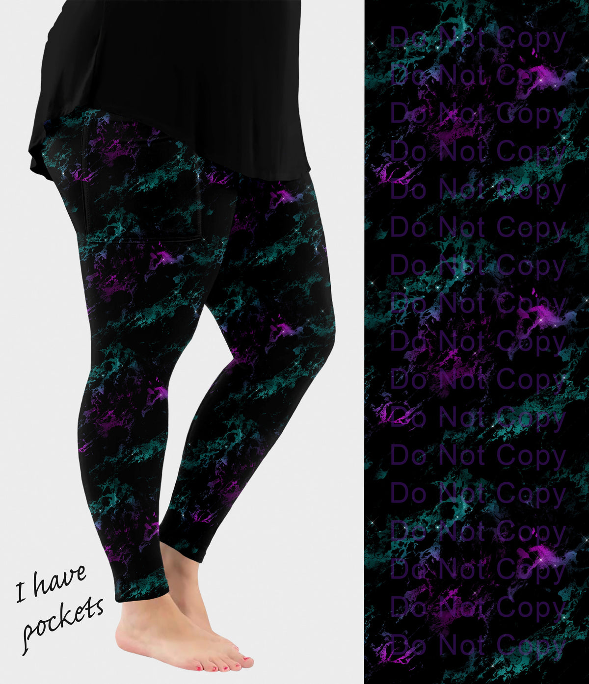 RTS - Purple and Teal Galaxy Leggings with Pockets
