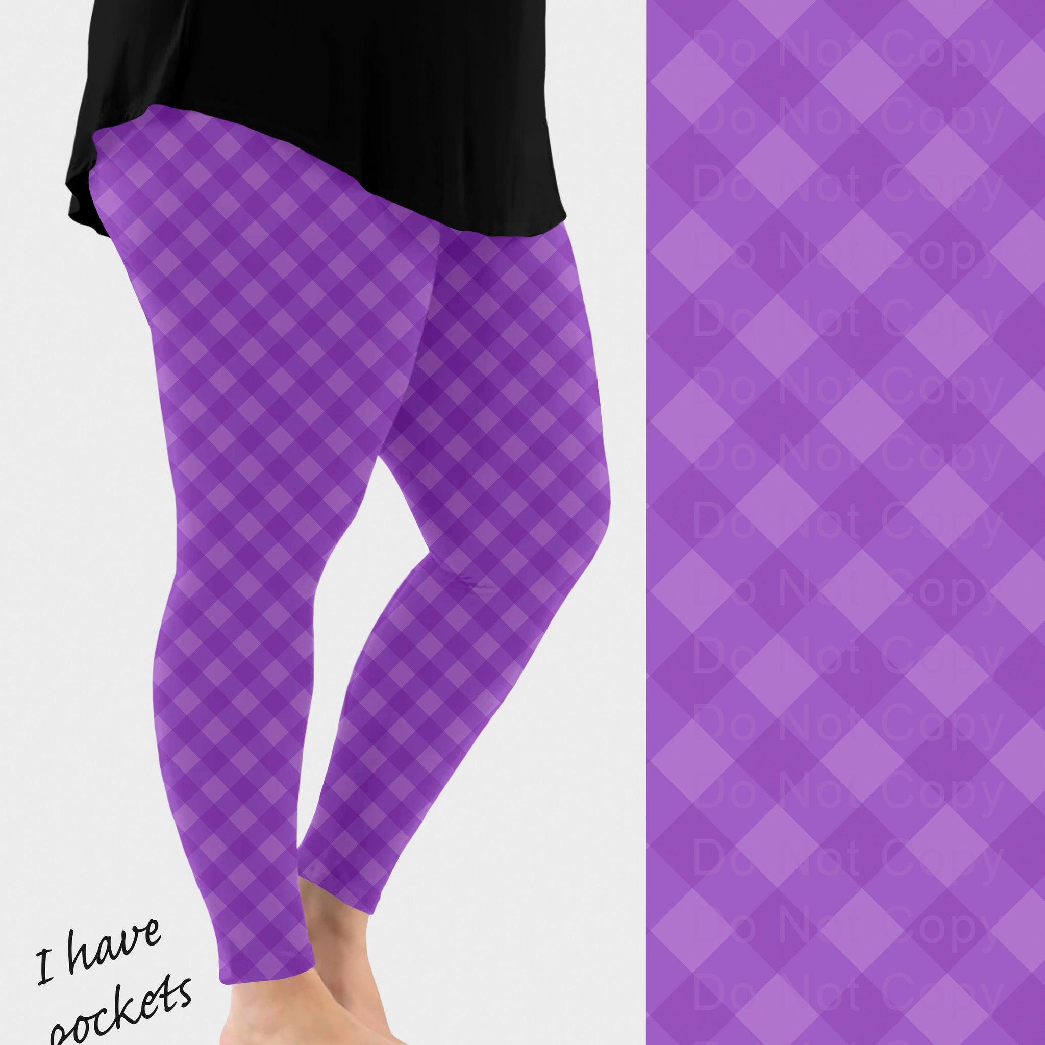 RTS - Purple Check Leggings w/ Pockets