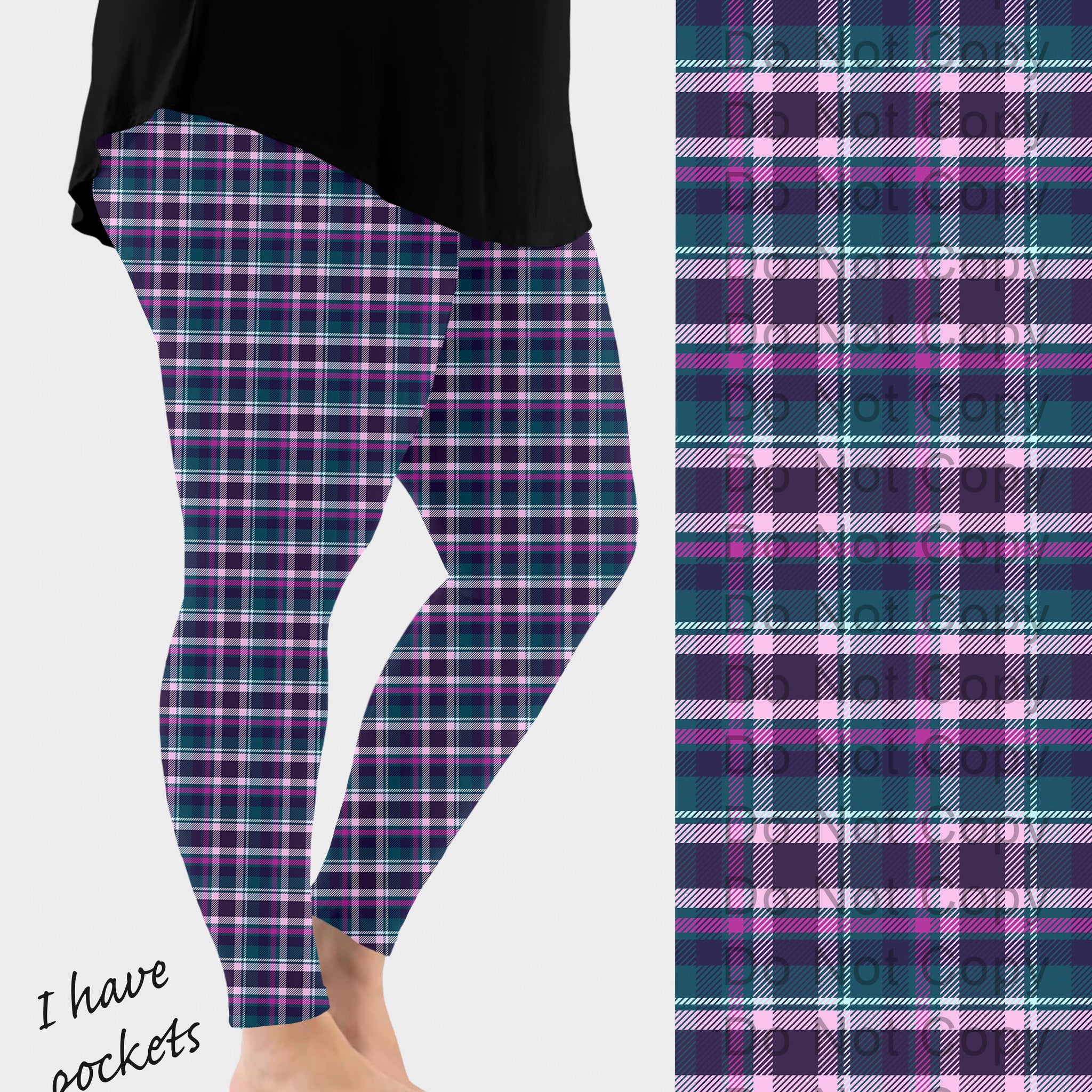 RTS - Purple and Teal Plaid Leggings w/ Pockets