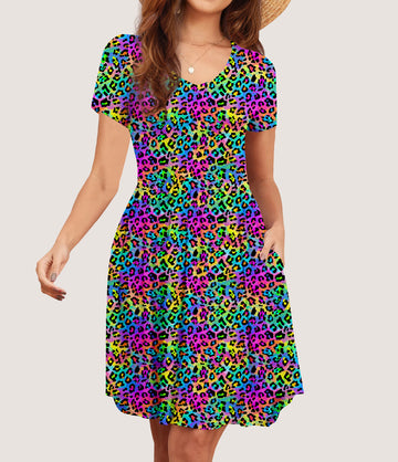 RTS - Rainbow Leopard Pocket Dress