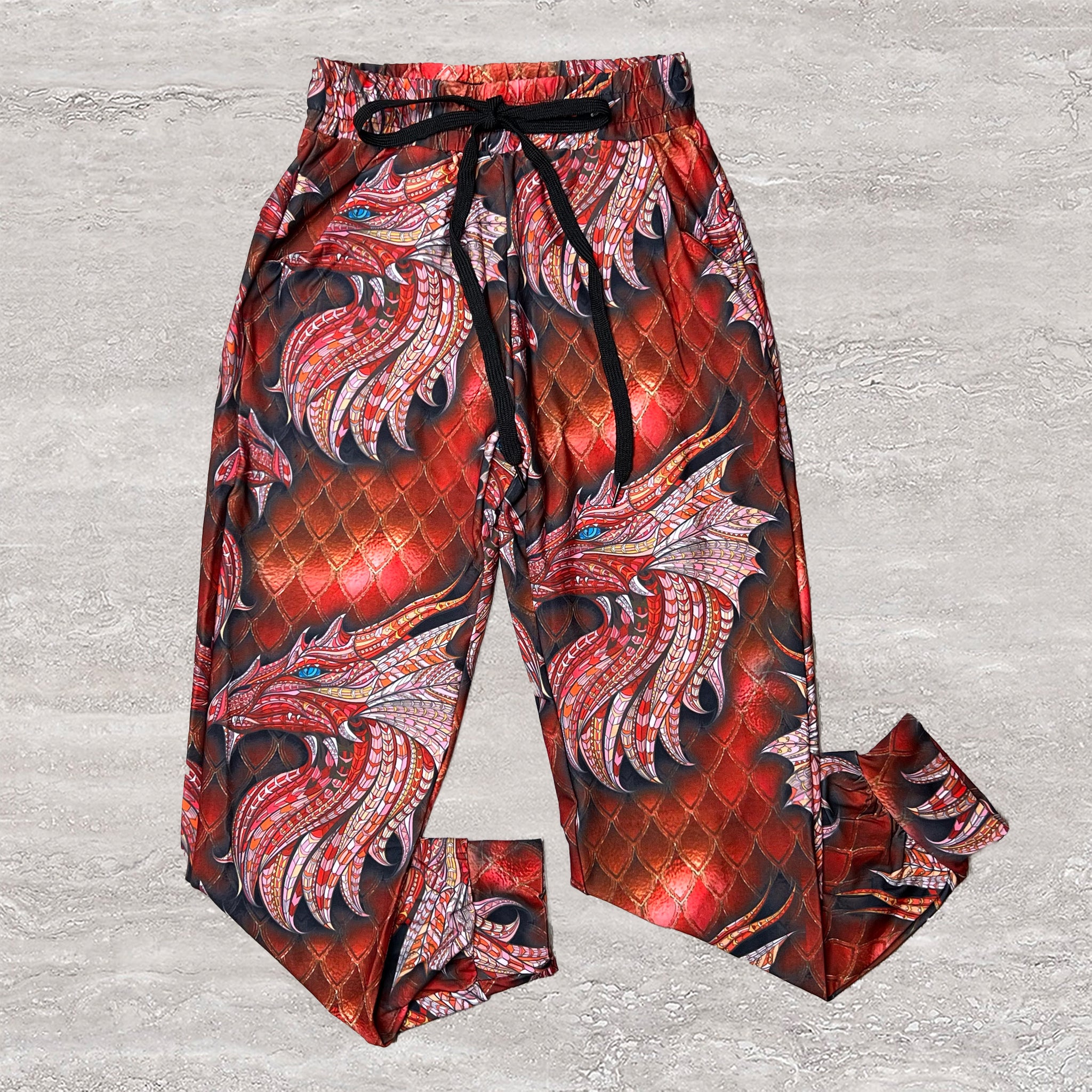 Fire Dragon Golden Red Scale Kids Joggers w/ Pockets