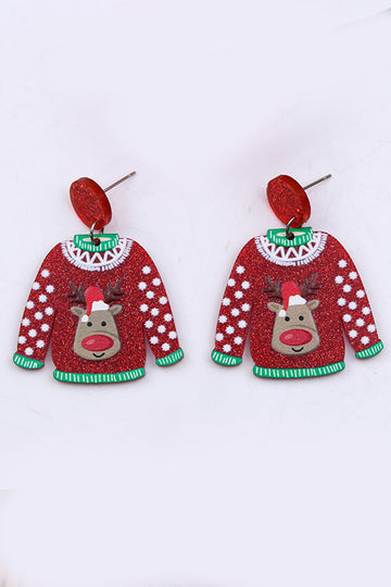 Red Acrylic Reindeer Dangle Earrings