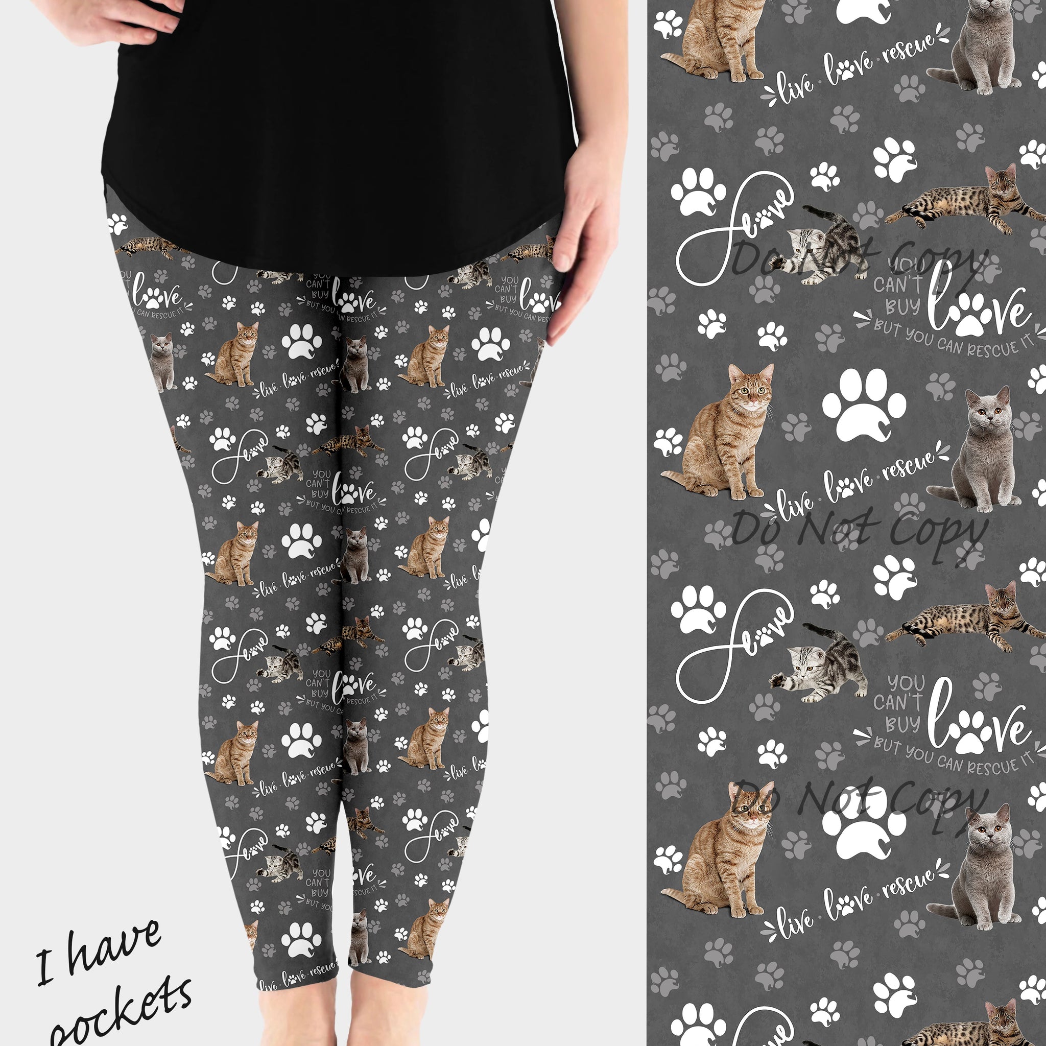 RTS - Rescue Cats Leggings w/ Pockets