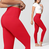 Solid Color Yoga Band Soft Leggings - Red