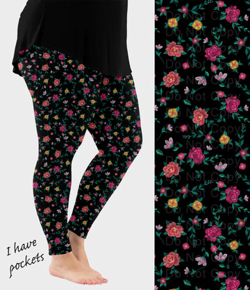 RTS - Rose Garden Embroidery Leggings with Pockets