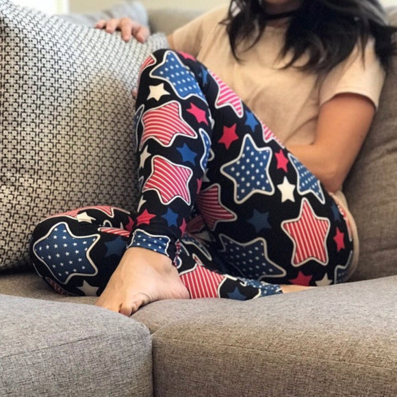 Patriotic Stars Print Soft Leggings - Adults & Kid Sizes