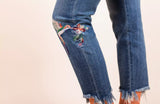 Hidden Jeans Hummingbird Embroidered Raw Hem