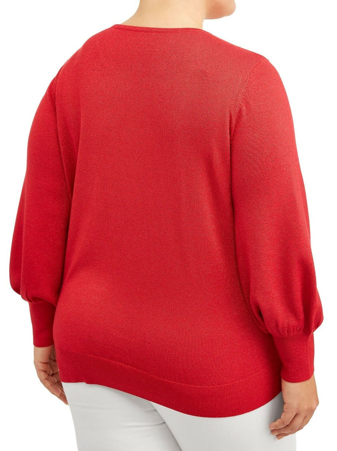 Sparkle Red Balloon Sleeve Sweater Top w/ Rhinestone Accents