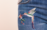 Hidden Jeans Hummingbird Embroidered Raw Hem
