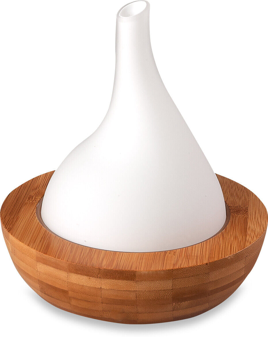 Bamboo Ultrasonic Aroma Diffuser - Pear Shaped White Glass Bowl
