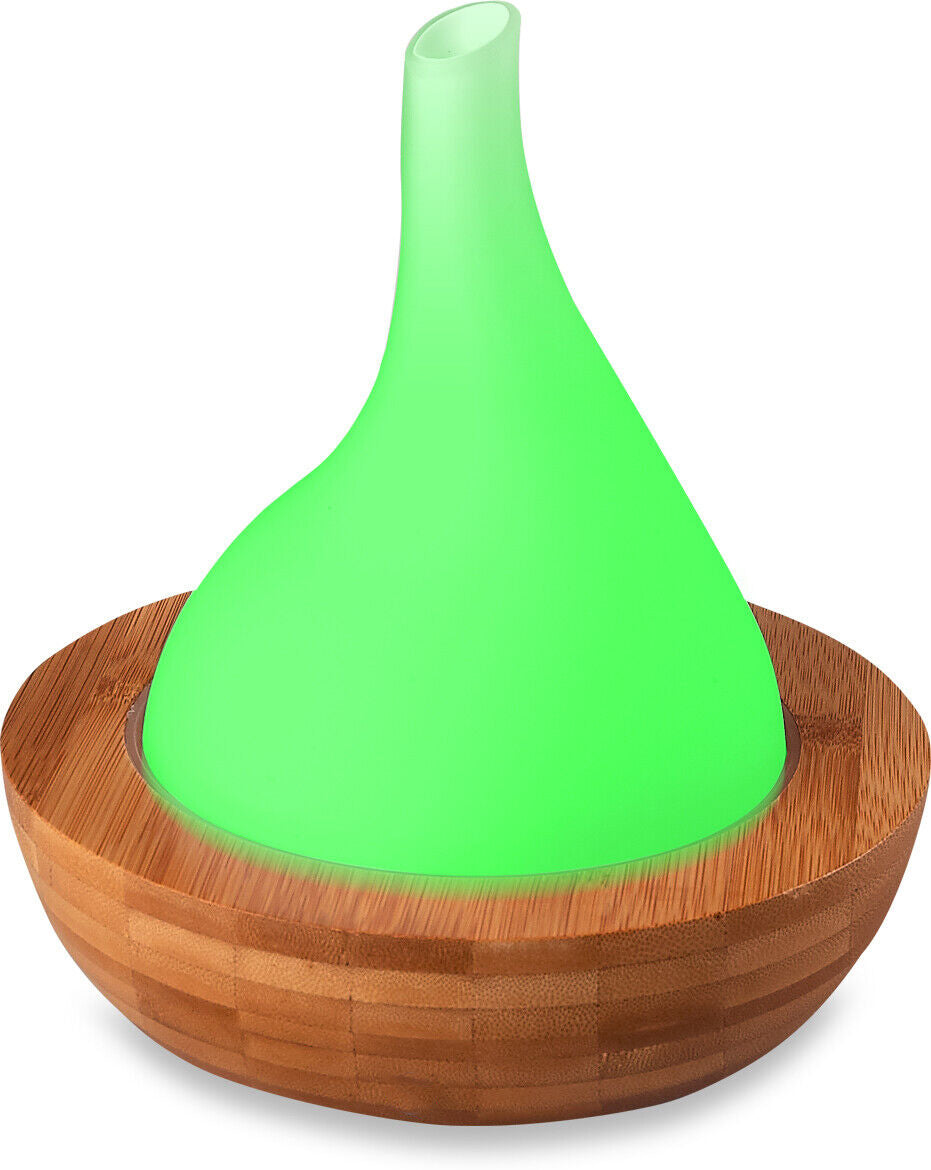 Bamboo Ultrasonic Aroma Diffuser - Pear Shaped White Glass Bowl