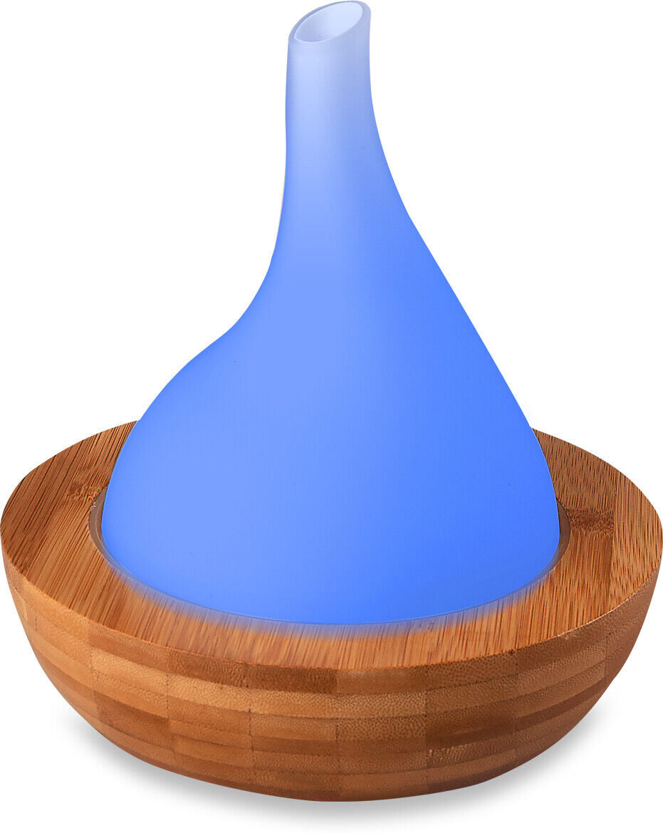 Bamboo Ultrasonic Aroma Diffuser - Pear Shaped White Glass Bowl