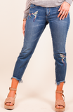 Hidden Jeans Hummingbird Embroidered Raw Hem