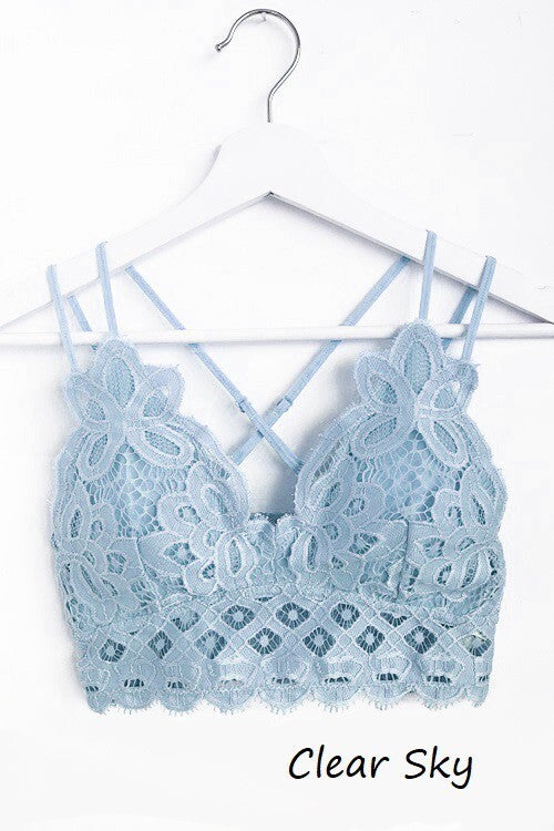 Women's Crochet Sexy Lace Bralette with Removable Pads and Cross Back Adjustable Strap Wirefree
