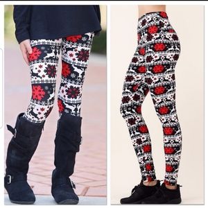 Christmas Snowflake Reindeer Print Leggings - Adult & Kid Sizes