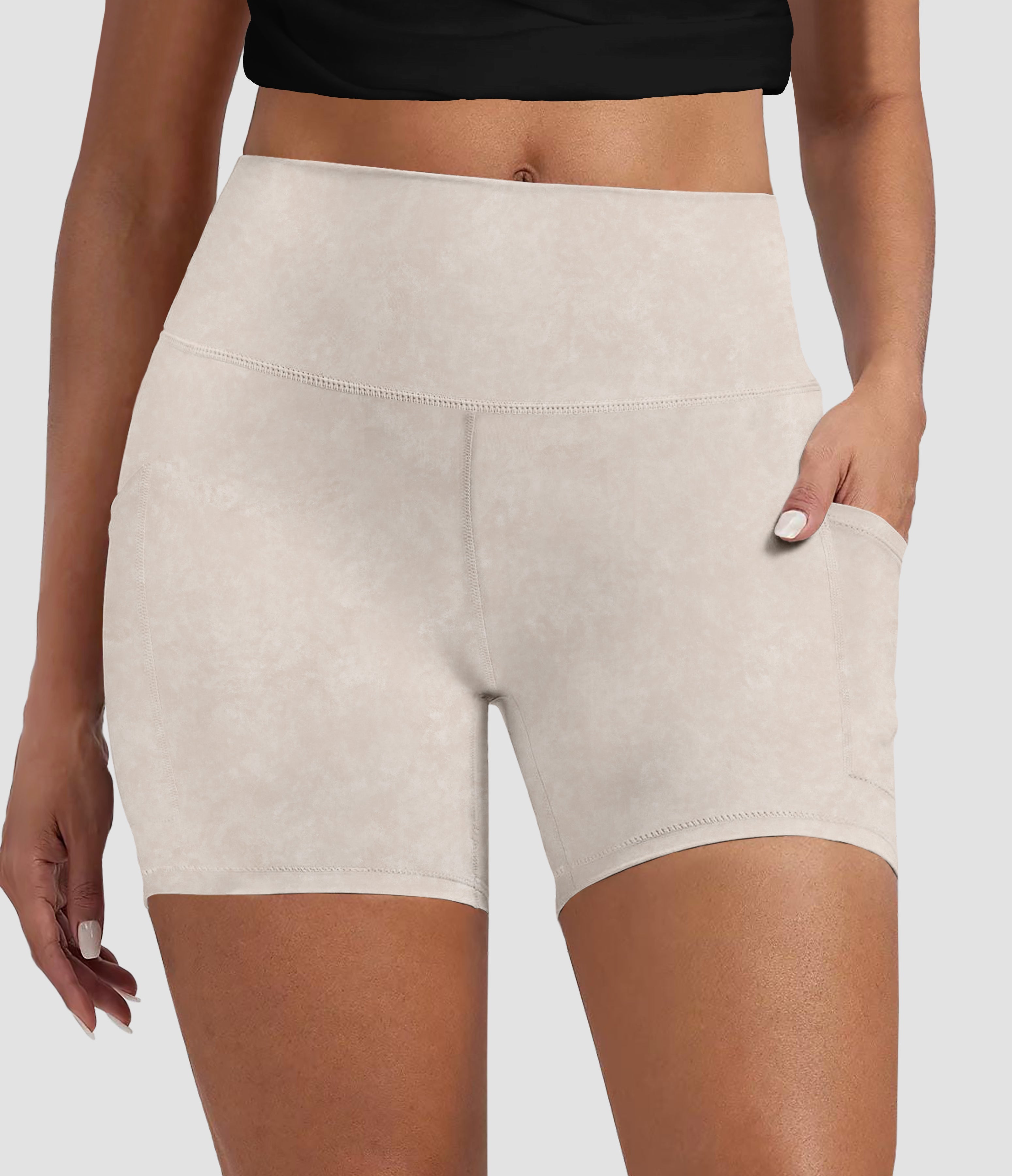 RTS - Sandy Beige Biker Shorts with Pockets