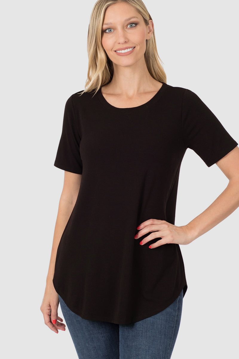 RTS - Short Sleeve Round Neck Top - Black