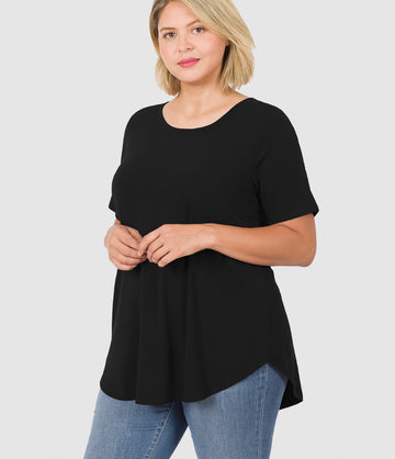 RTS - Short Sleeve Round Neck Top - Black