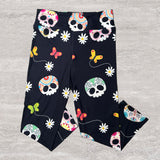 Cute Sugar Skulls & Butterflies Print Capri Leggings