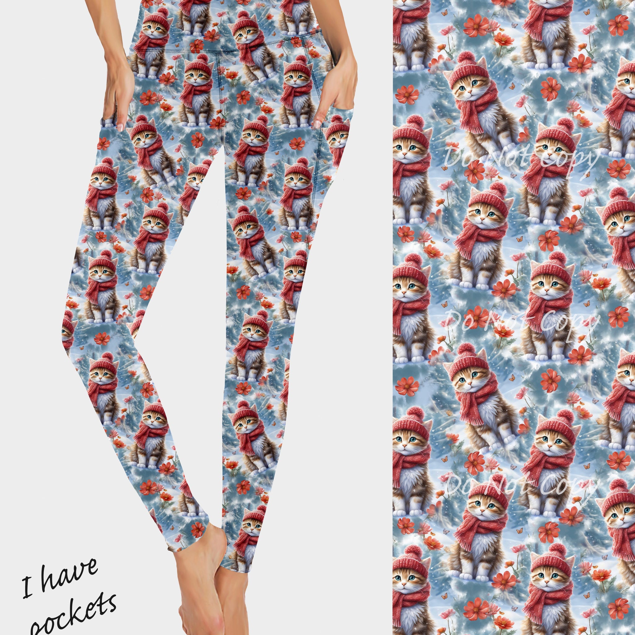 RTS - Snowy Kitten Leggings w/ Triangle Sport Pockets