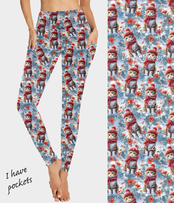 RTS - Snowy Kitten Leggings w/ Triangle Sport Pockets