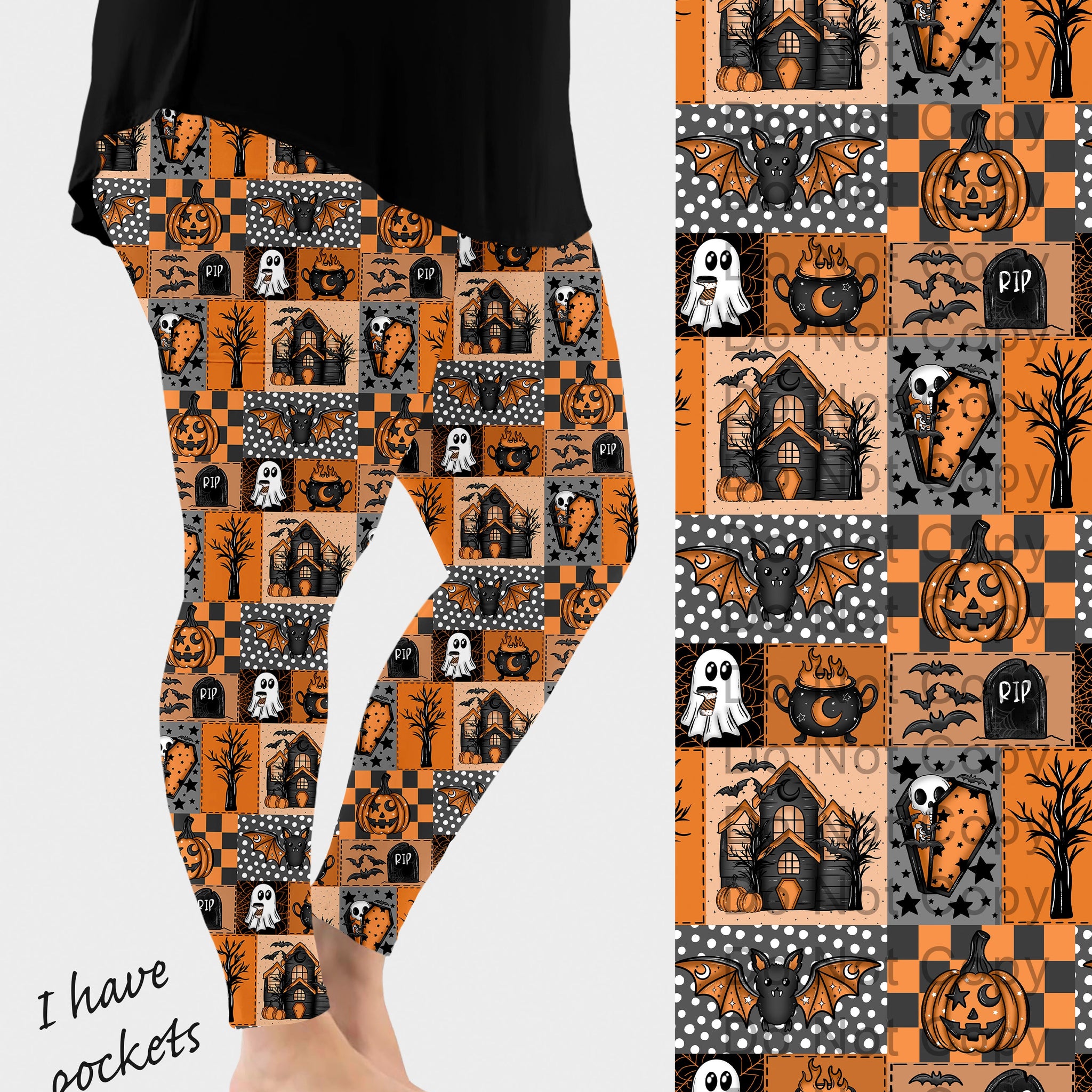 RTS - Spooky Patchwork Leggings w/ Pockets