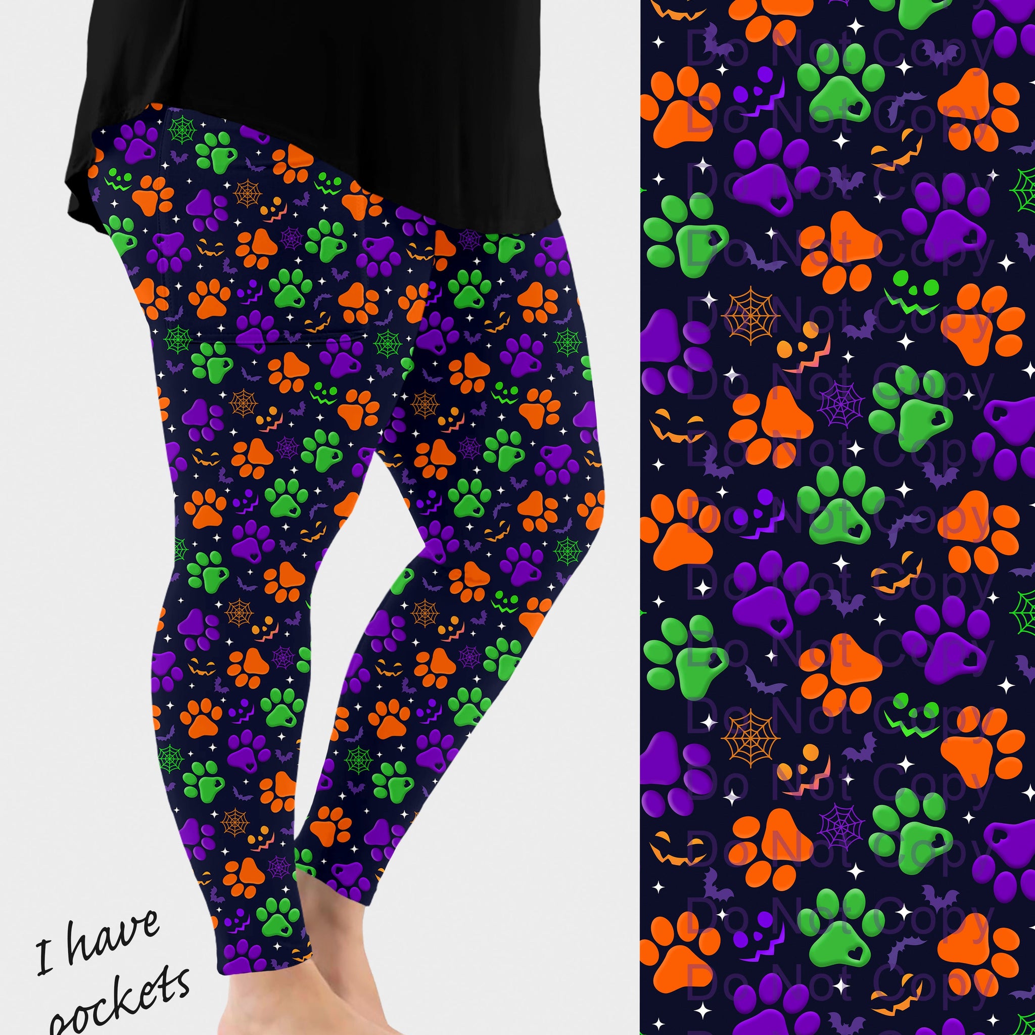 RTS - Spooky Paws Leggings w/ Pockets