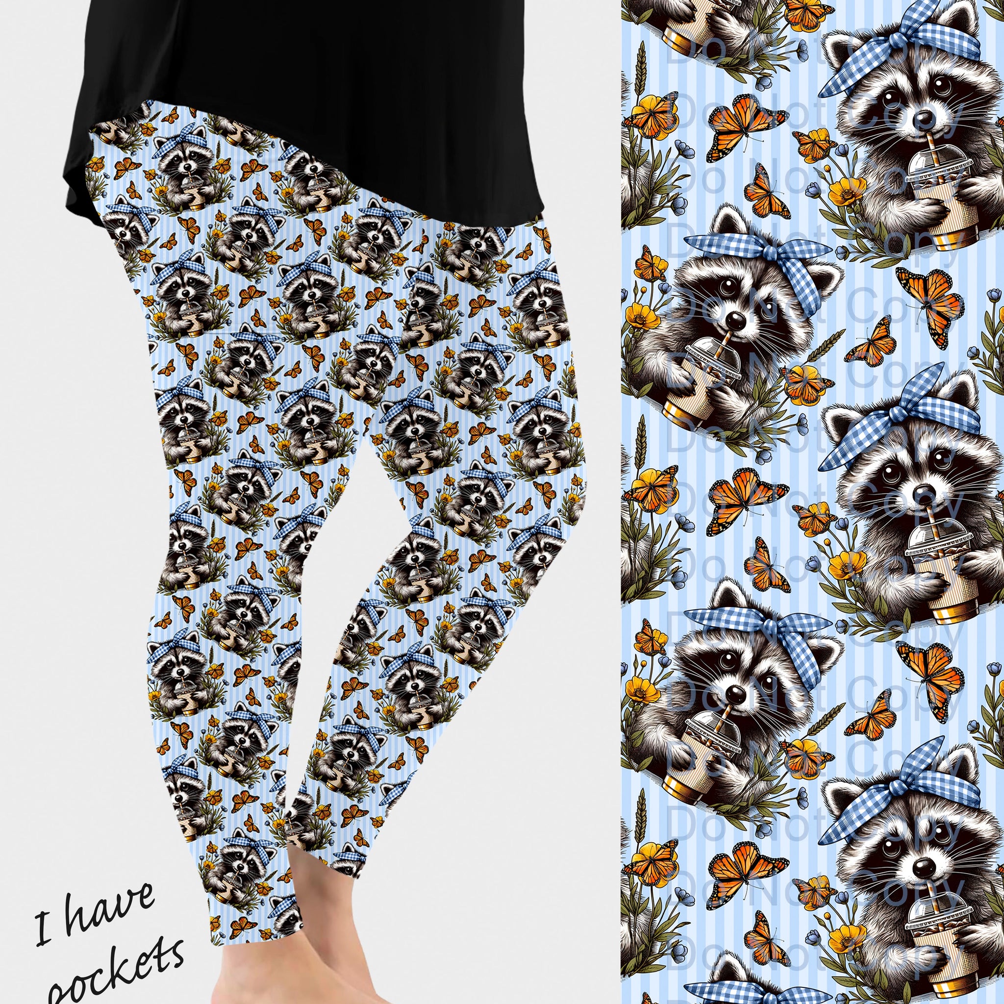 RTS - Sippin Raccoon Leggings w/ Pockets