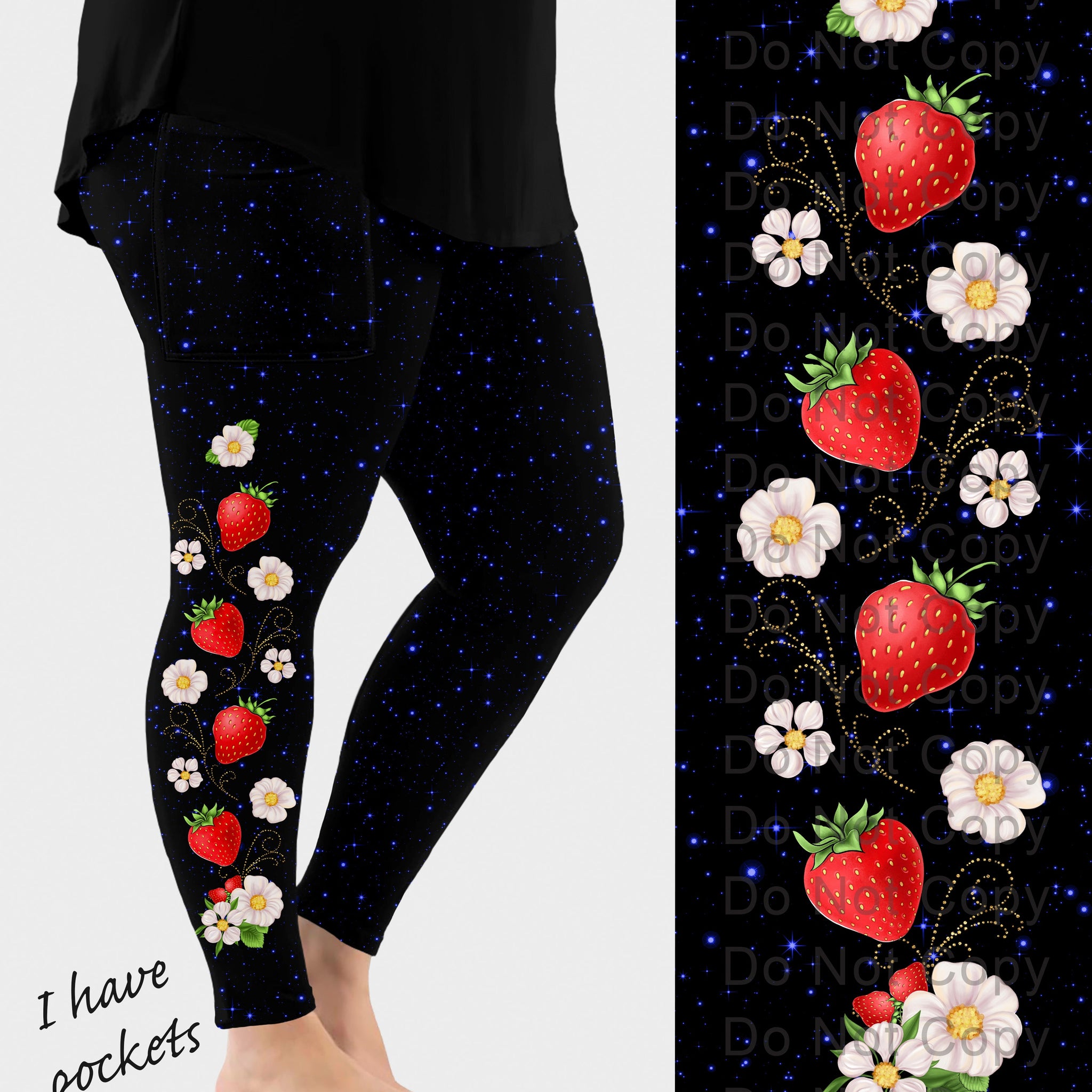 RTS - Strawberry Side Design Leggings w/ Pockets