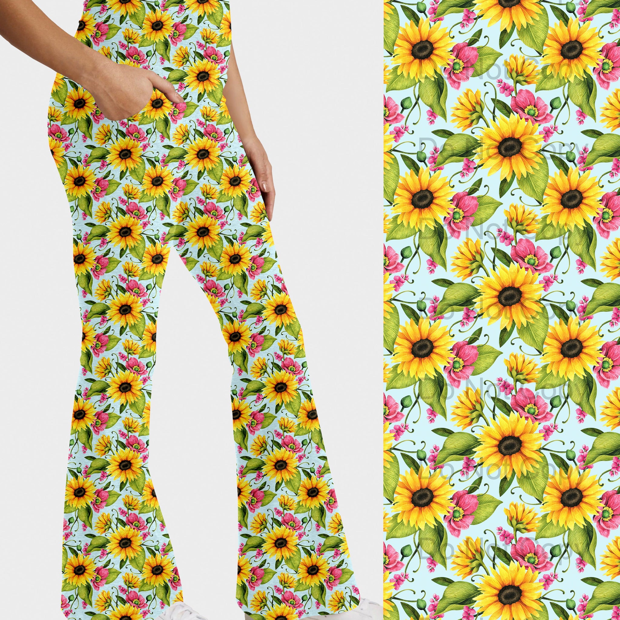 RTS - Summer Sunflower Flare Leggings w/ Pockets