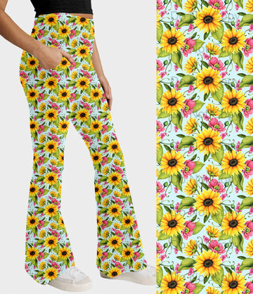 RTS - Summer Sunflower Flare Leggings w/ Pockets