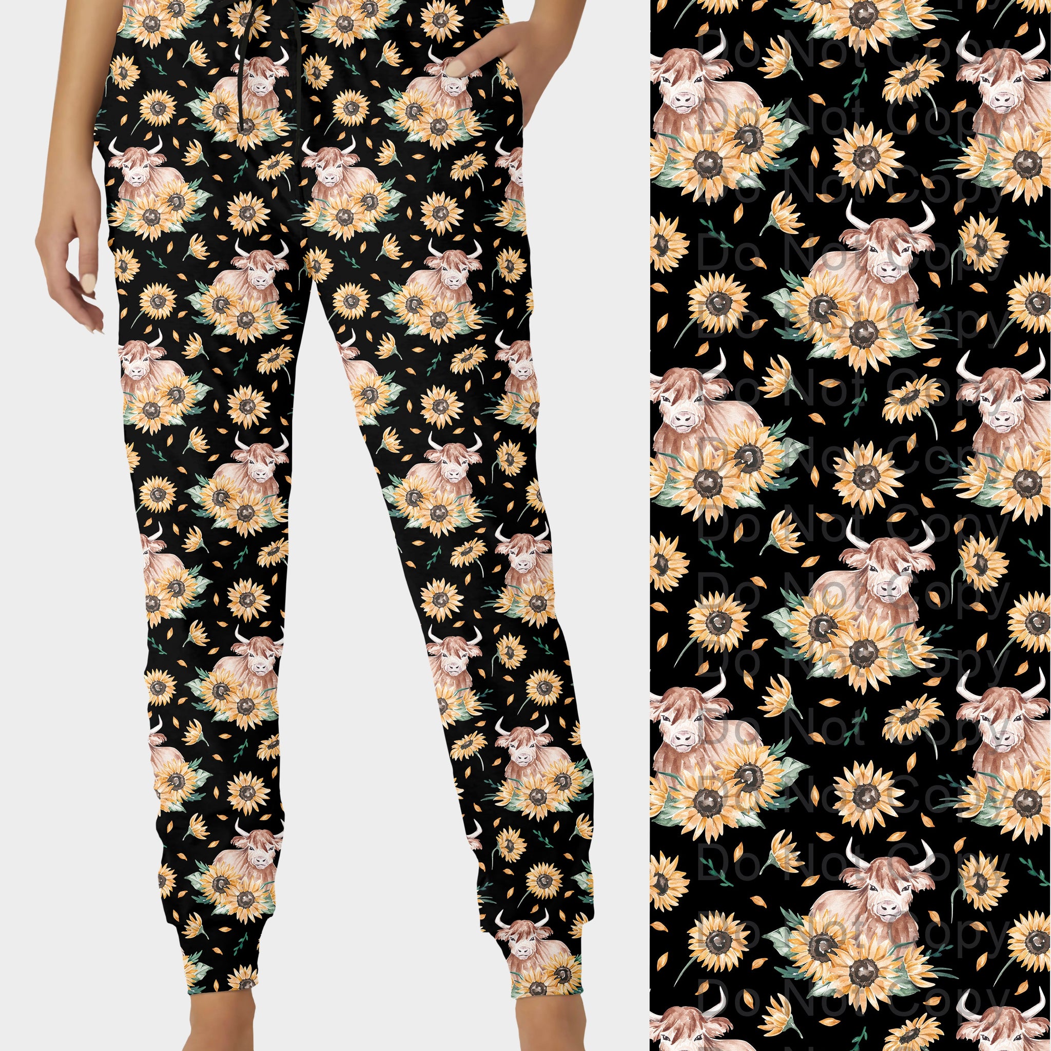 RTS - Sunflower Highland Cows Jogger Pants