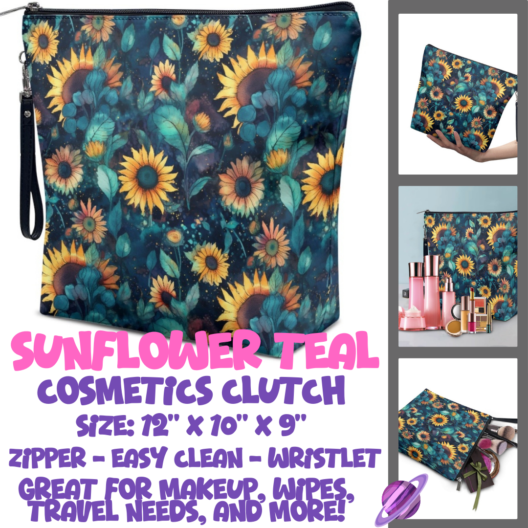 SUNFLOWER TEAL - CUSTOM COSMETIC CLUTCH PREORDER CLOSES 12/16