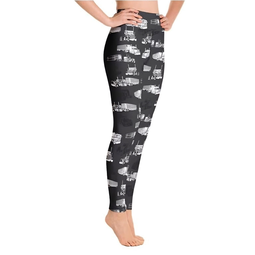 Semi Truck Print Black Leggings