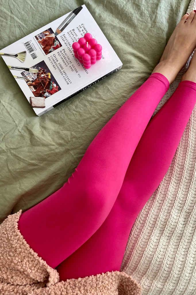 Solid Color Yoga Band Soft Leggings - Fuchsia
