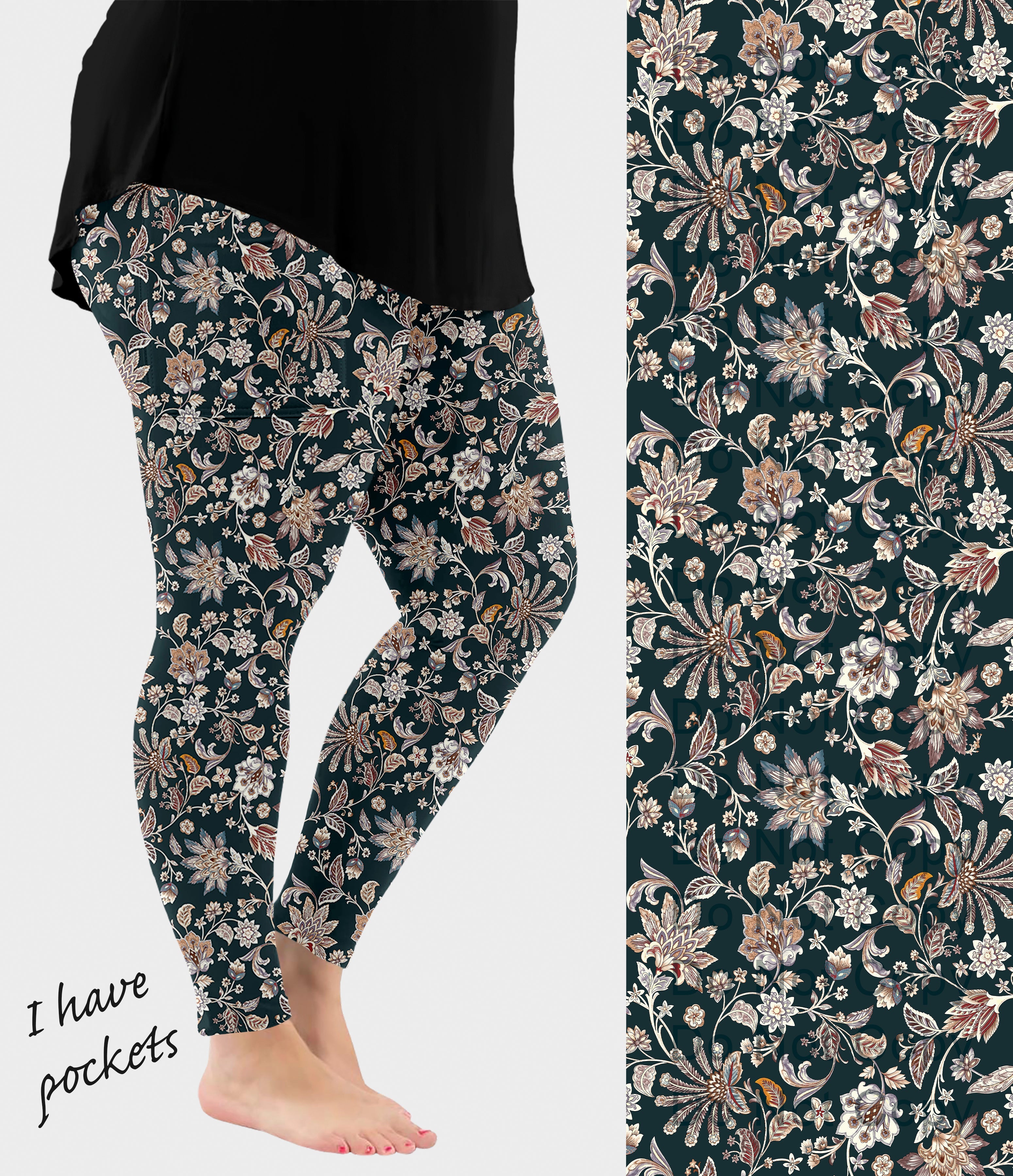 RTS - Vintage Paisley Leggings with Pockets