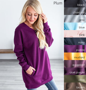 Oversized Loose Fit V-Neck Tunic Sweatshirt