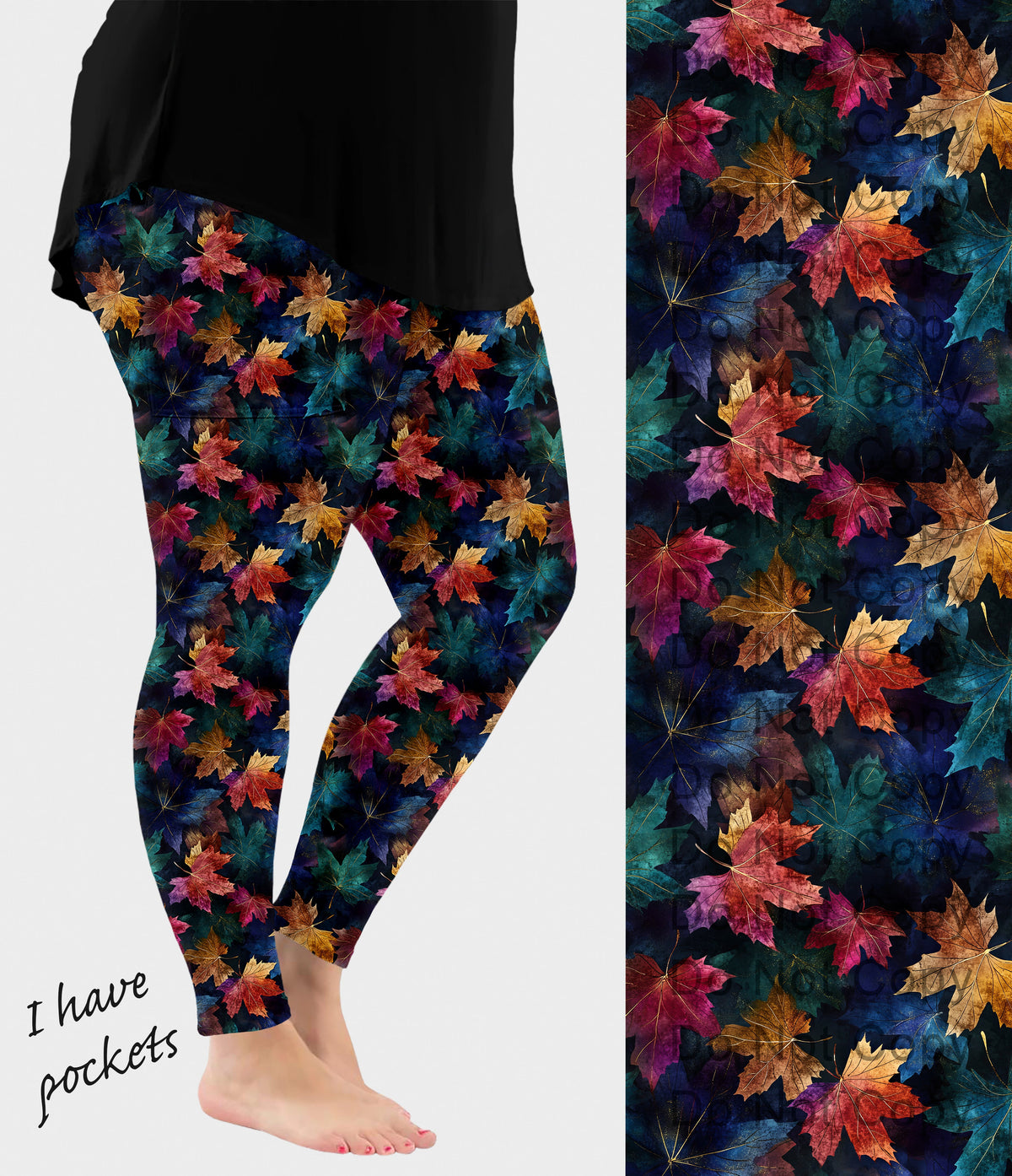 RTS - Watercolor Leaves Leggings with Pockets