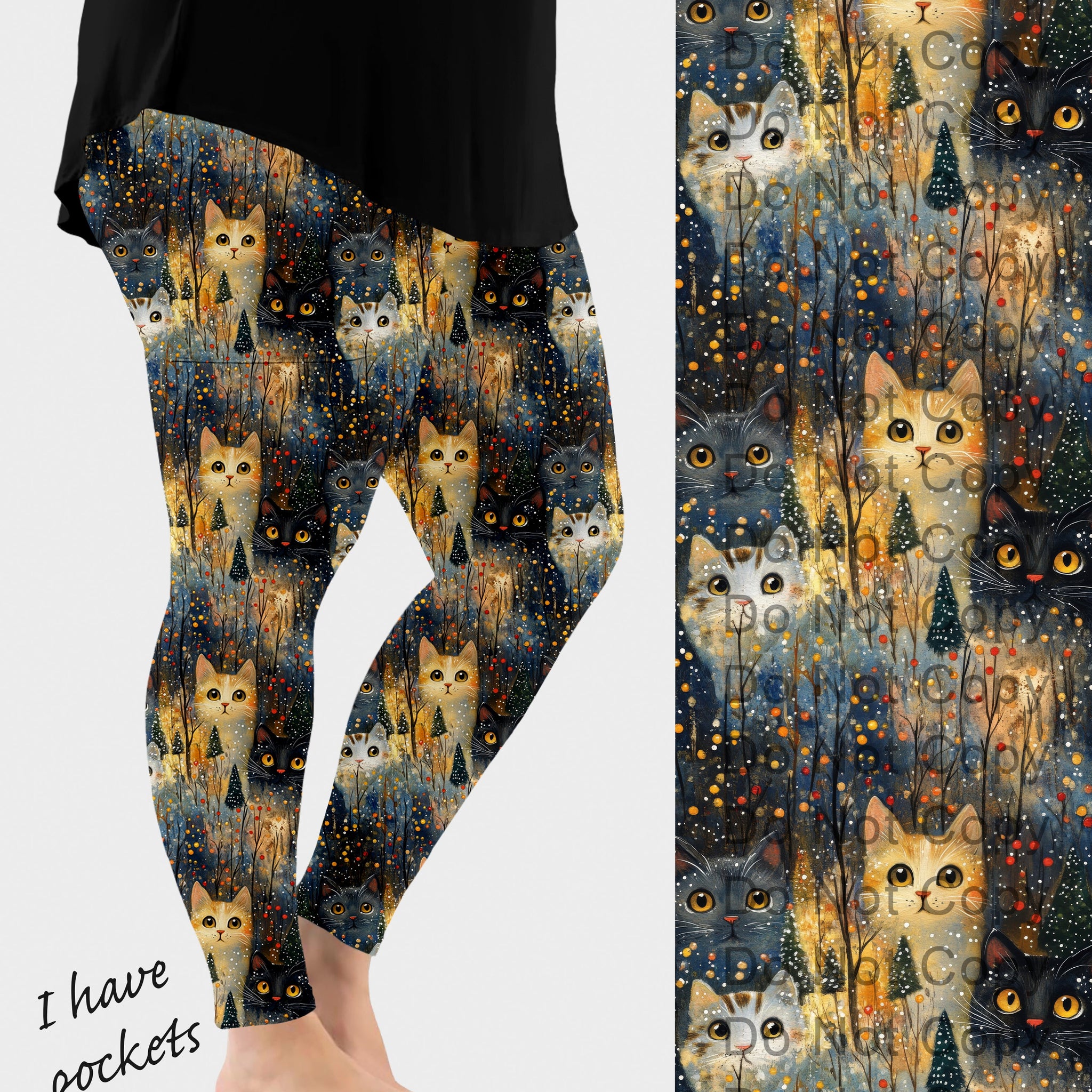 RTS - Whimsical Cats Leggings w/ Pockets
