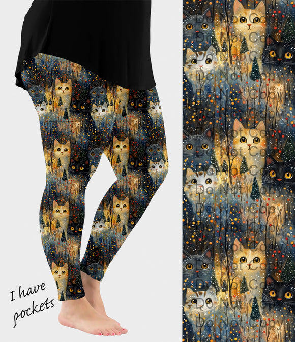 RTS - Whimsical Cats Leggings w/ Pockets