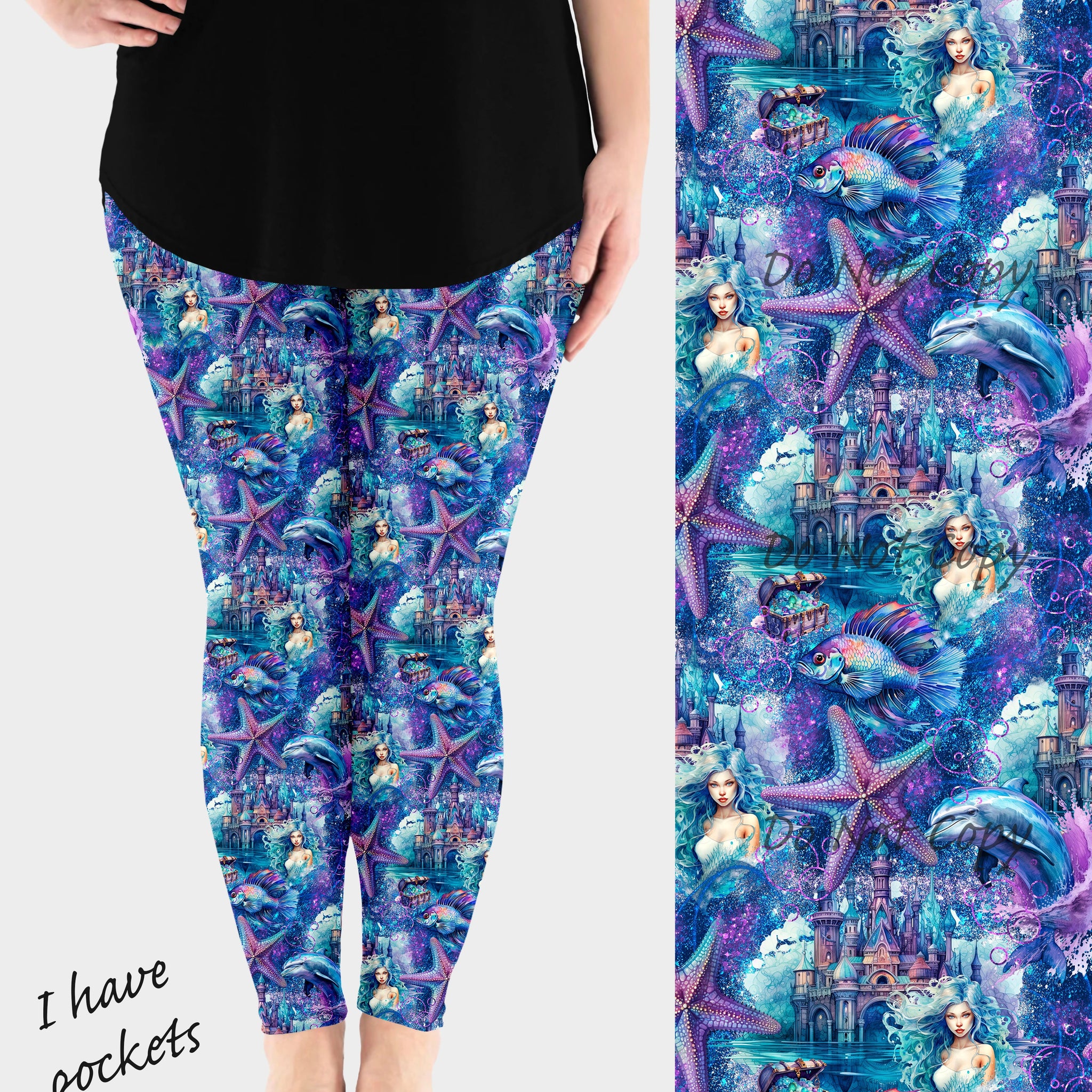 RTS - Whimsical Ocean Leggings w/ Pockets