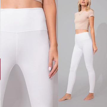 Solid Color Yoga Band Soft Leggings - White