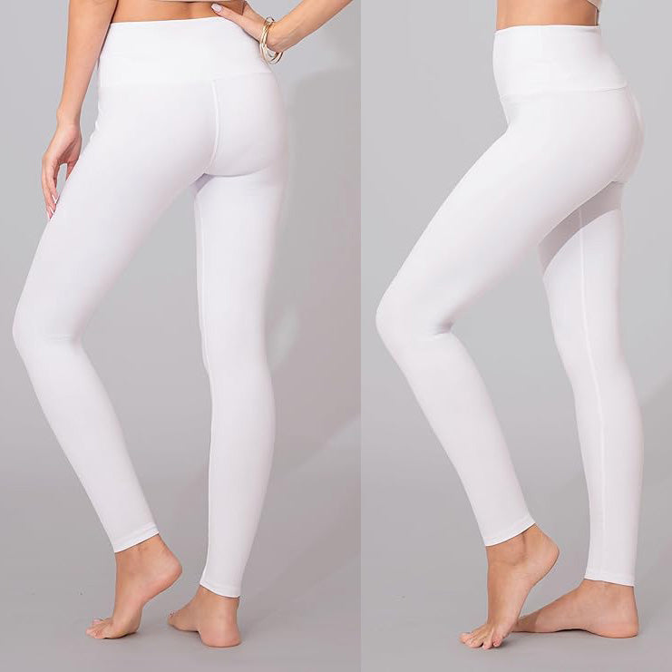 Solid Color Yoga Band Soft Leggings - White