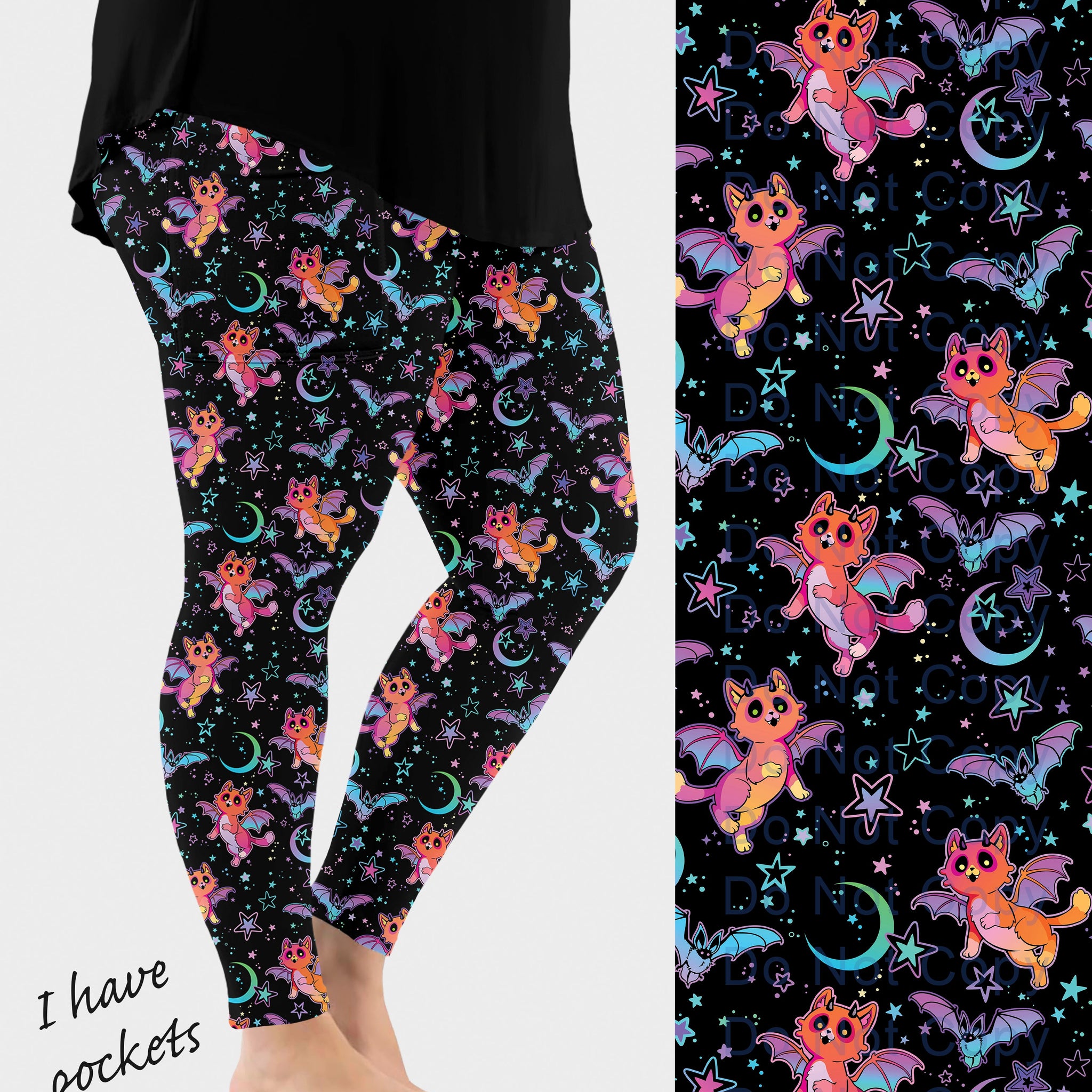 RTS - Winged Cat Leggings w/ Pockets