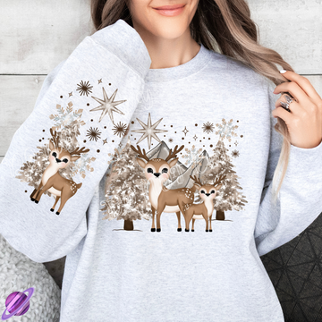 WINTER DEER - CREWNECK SWEATSHIRT W/ SLEEVE PRINT