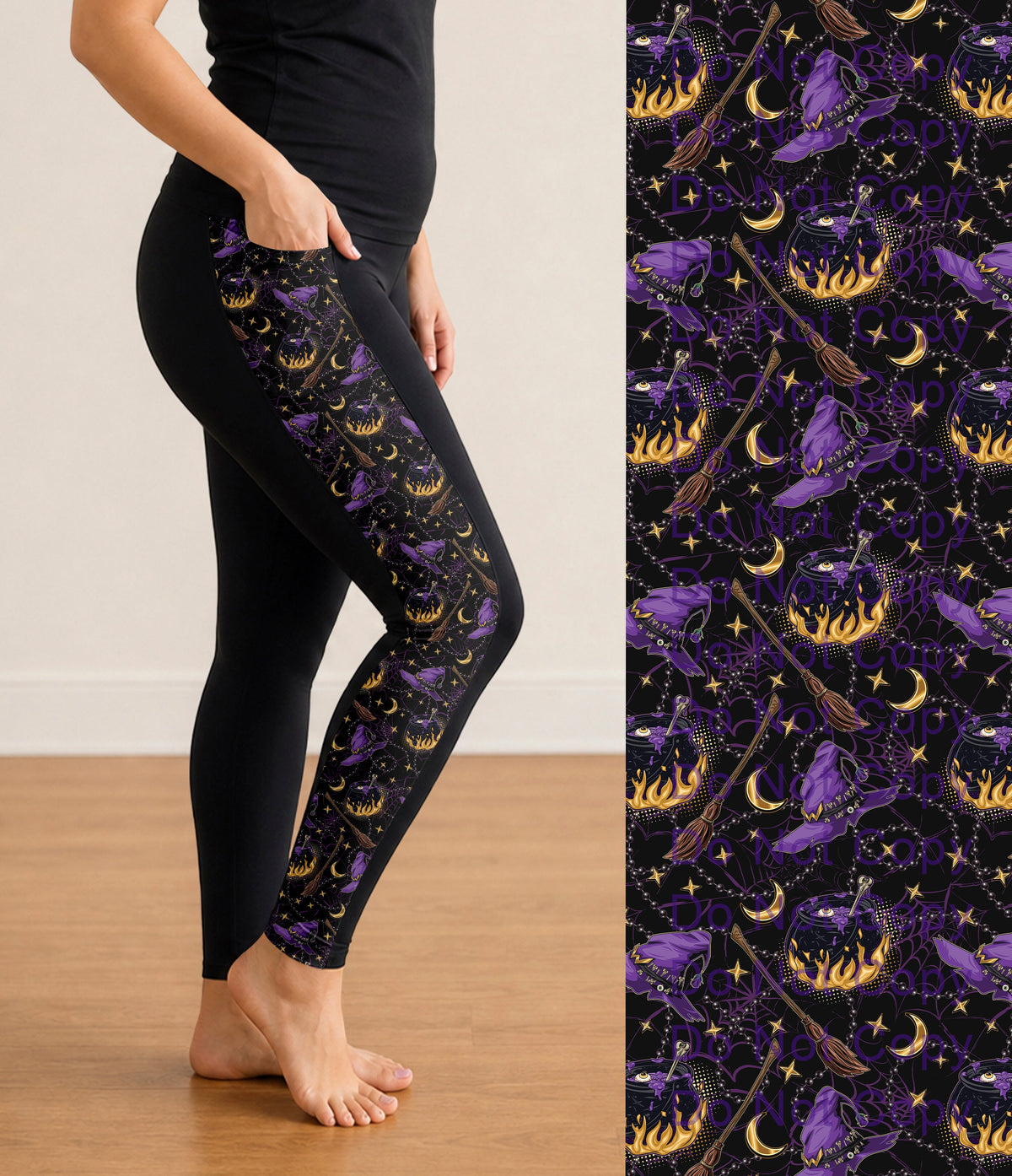 RTS - Witchin Hat and Brew Side Panel Leggings with Pockets