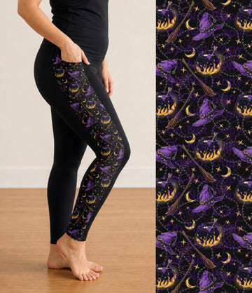 RTS - Witchin Hat and Brew Side Panel Leggings with Pockets
