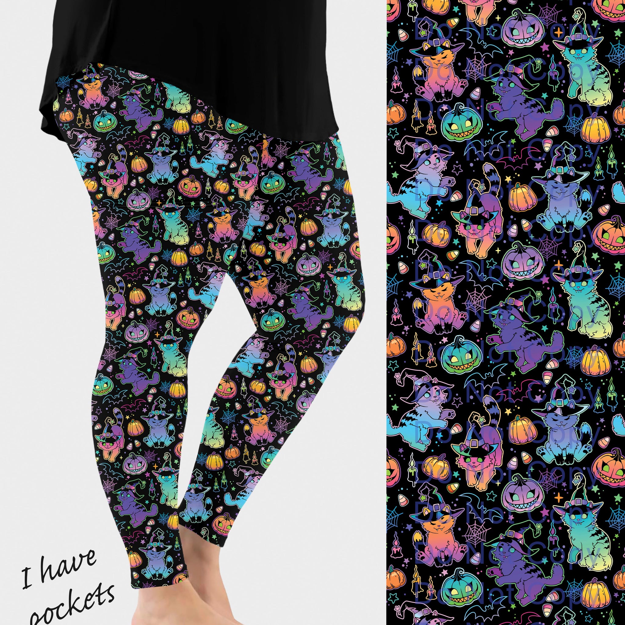 RTS - Witchy Kitty Cat Leggings w/ Pockets