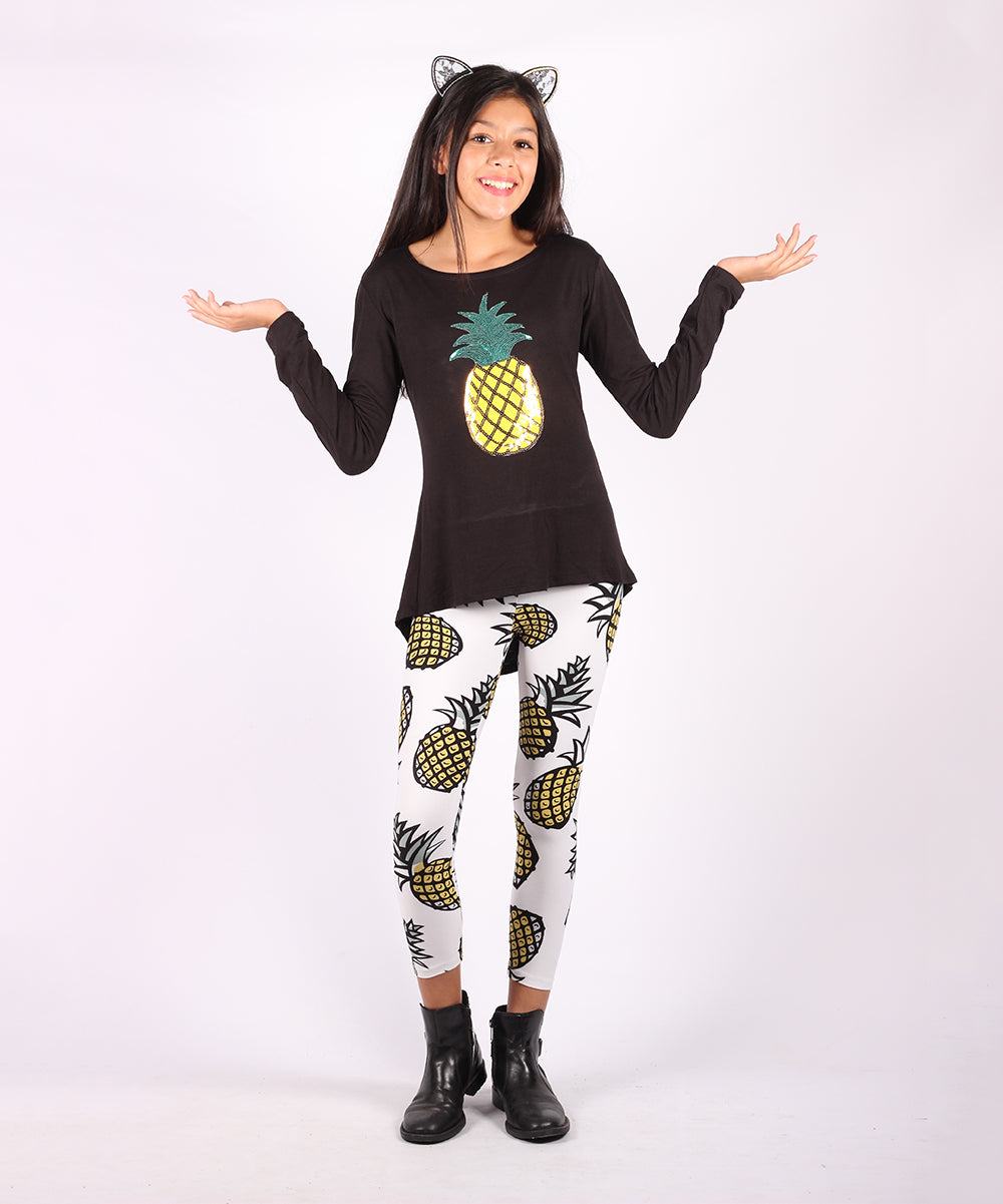Yellow & White Pineapple Print Leggings - Adult & Kids