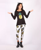 Yellow & White Pineapple Print Leggings - Adult & Kids
